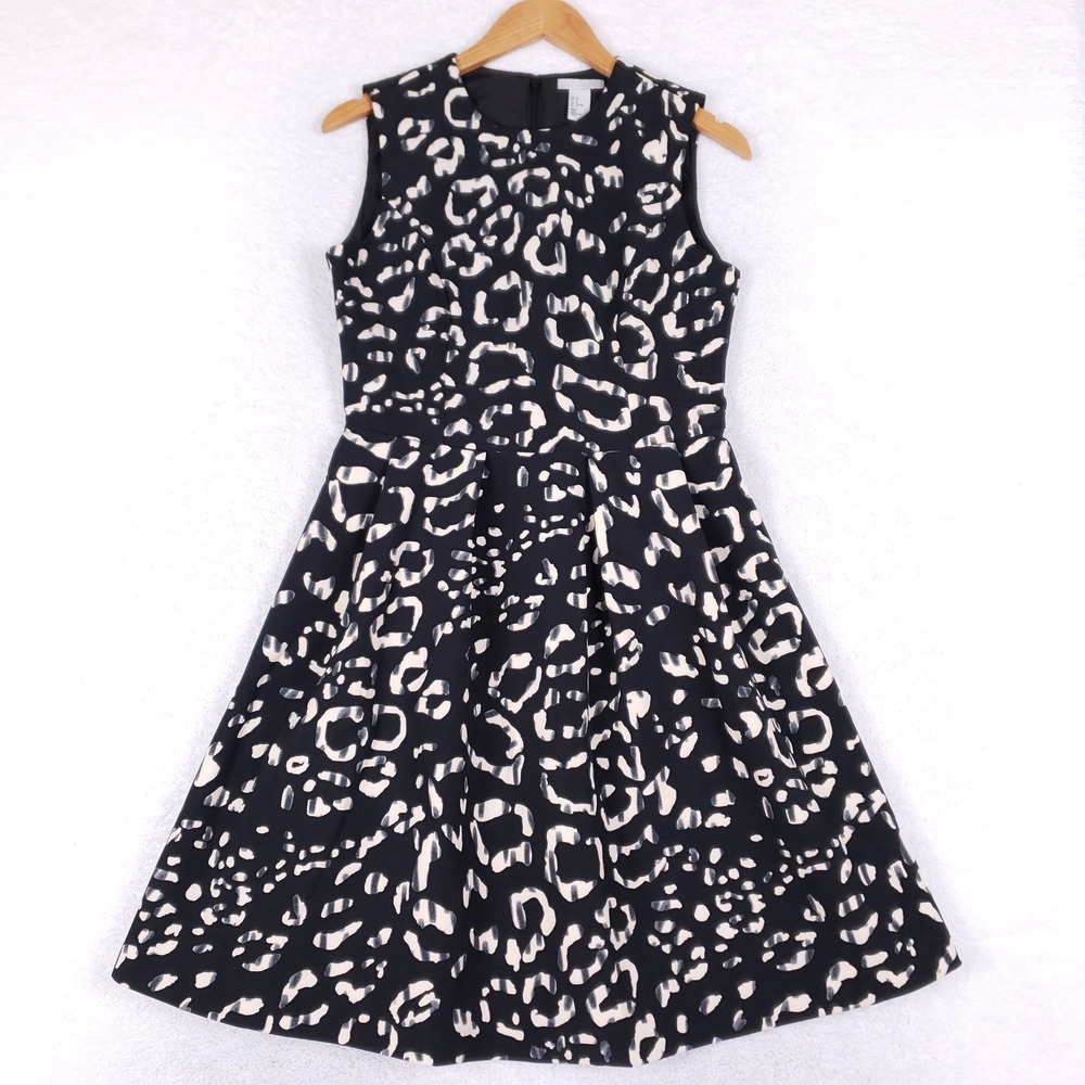 H&M Black and Cream Leopard Print Midi Dress